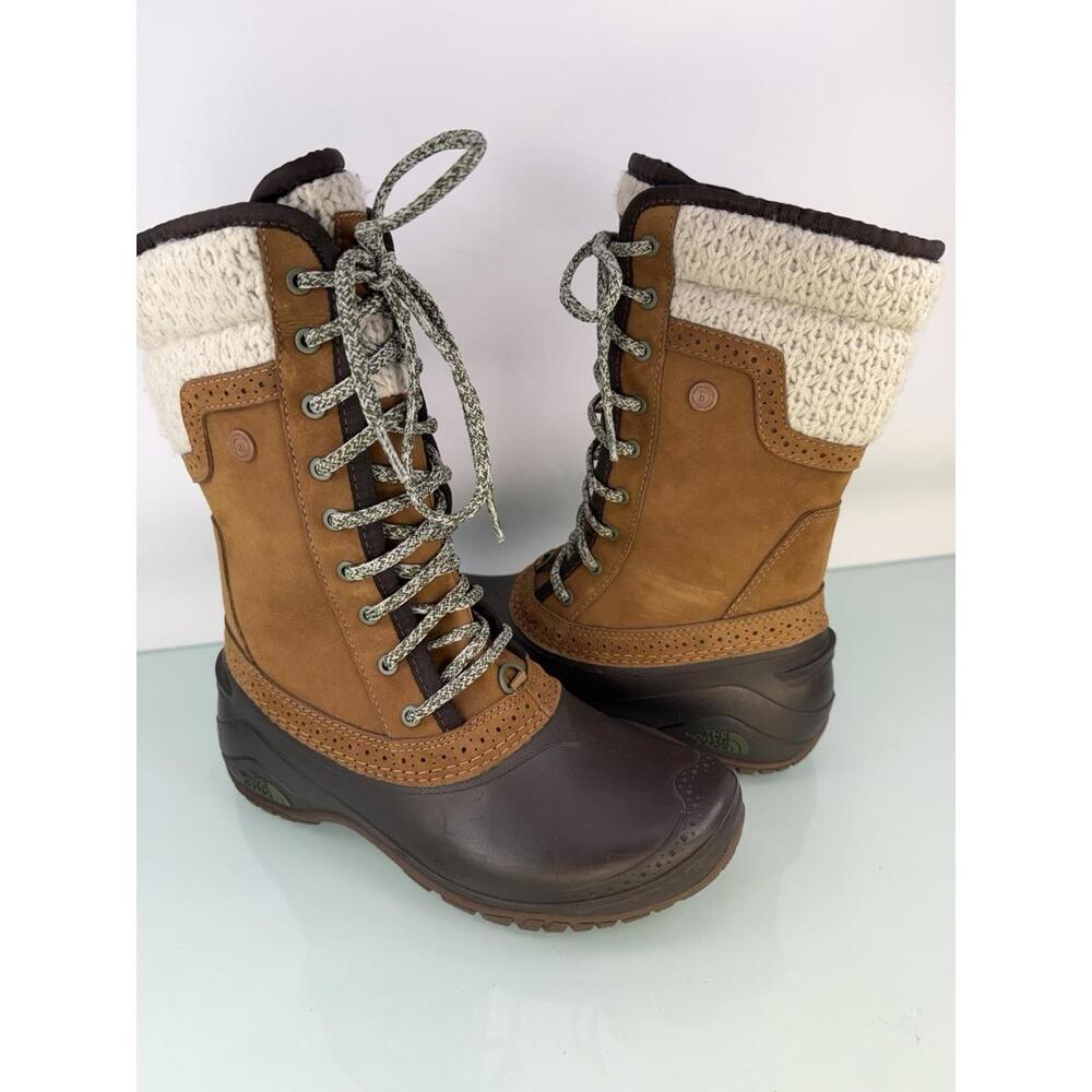 North Face Shellista II Mid Sz 6.5 Snow Boots Waterproof Leather Knit Winter EUC - Picture 2 of 9